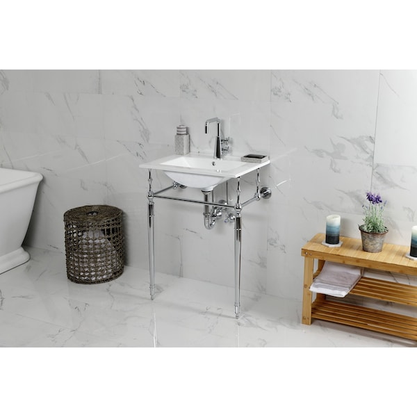 24Inch Console Sink With Brass Legs Single Hole, WhitePolished Chrome